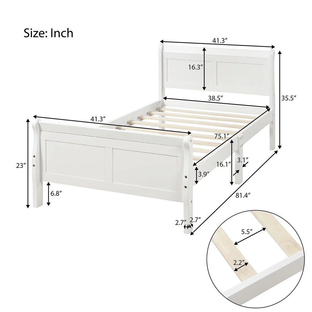 White Twin Wood Platform Bed Frame with Headboard Z261494