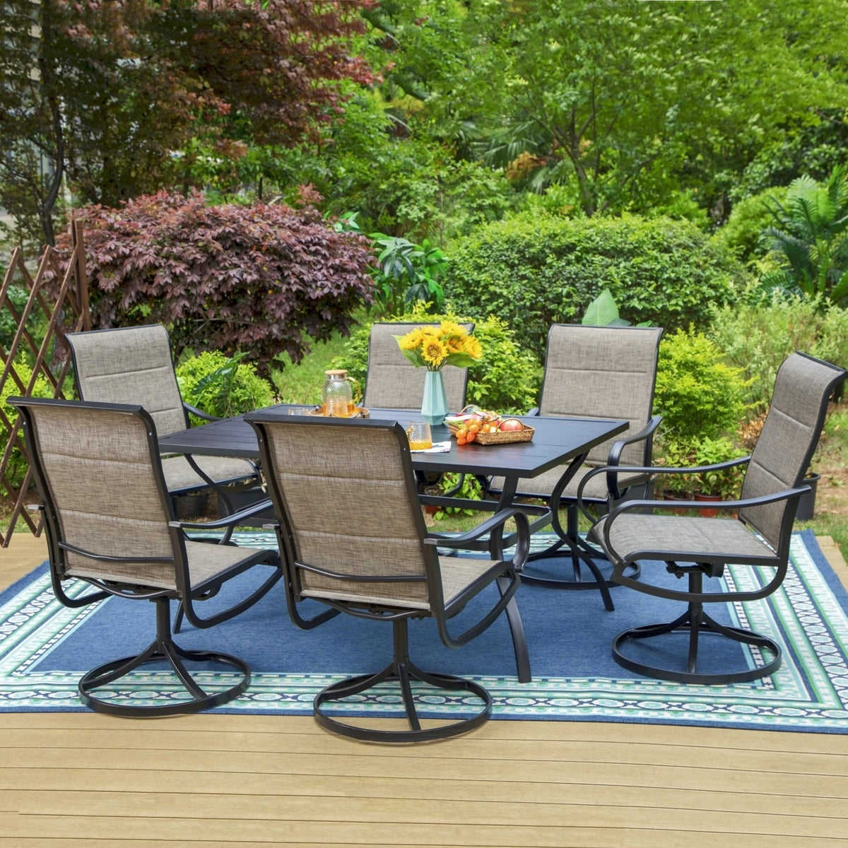 7-Piece Patio Dining Set with 6 Swivel Chairs & Rectangular Table O310941