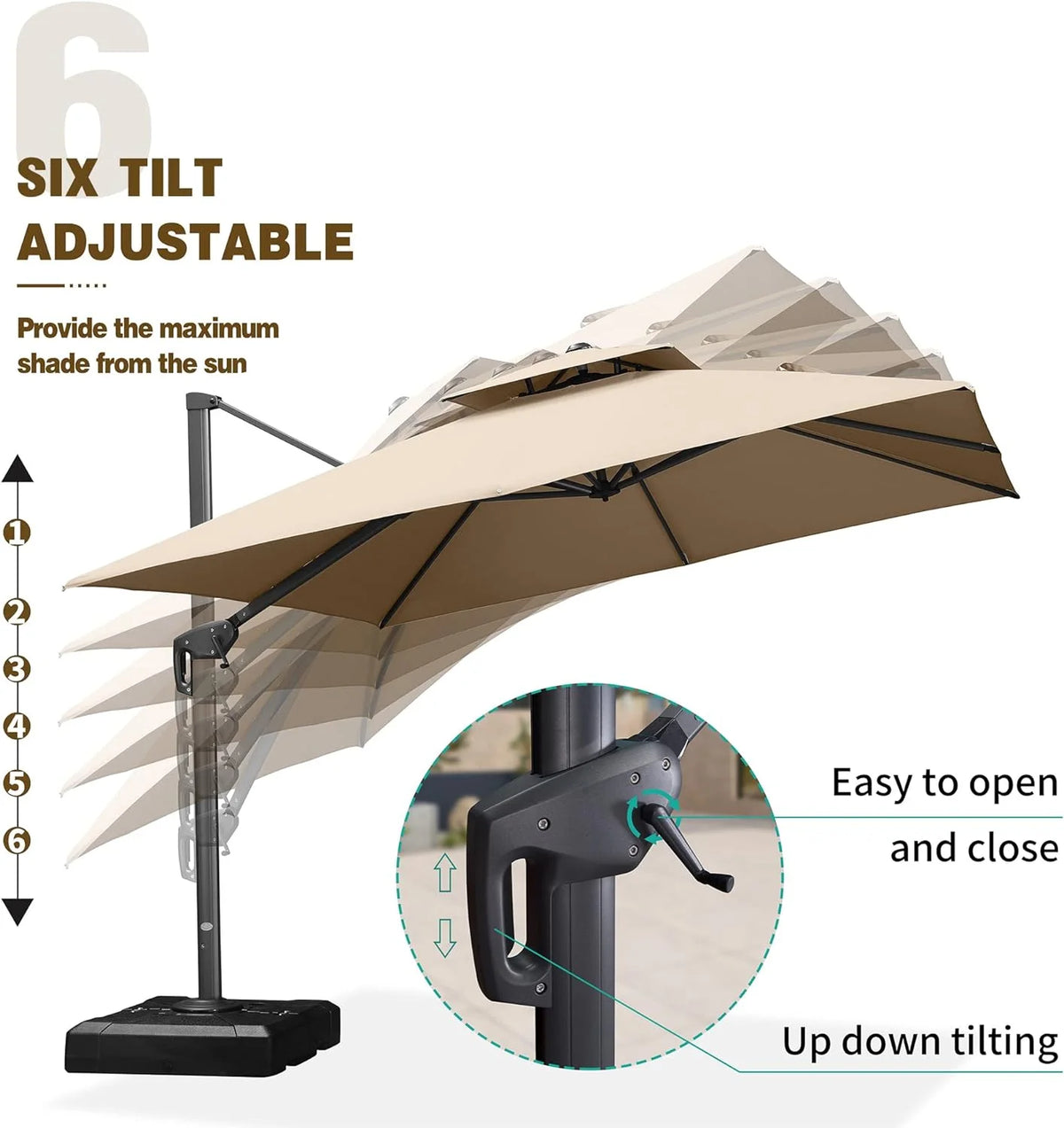 12FT Square Cantilever Patio Umbrella with 360° Rotation Tilting N781