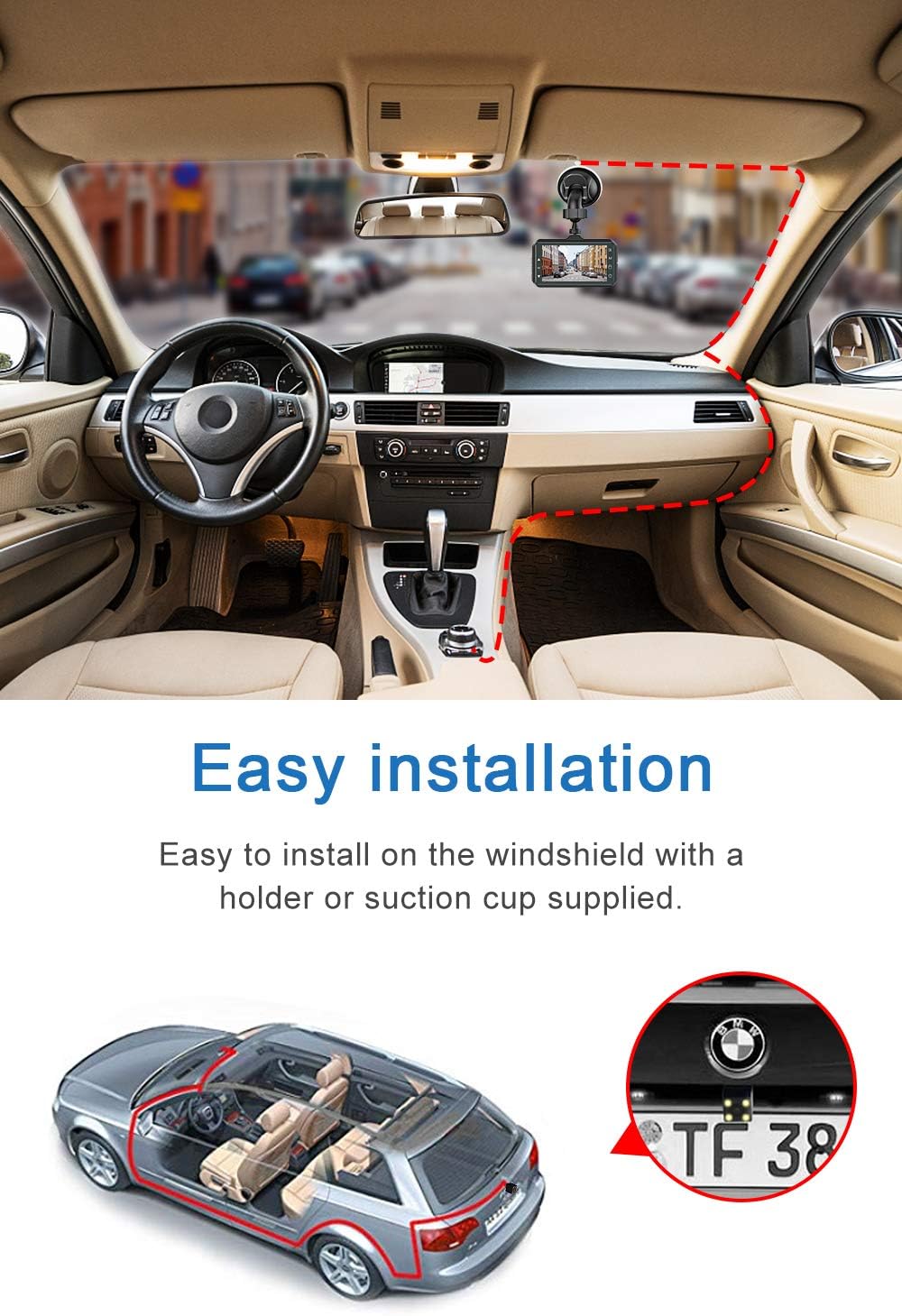 3 inch Full HD 170° Wide Angle Front and Rear Dash Cam C5111