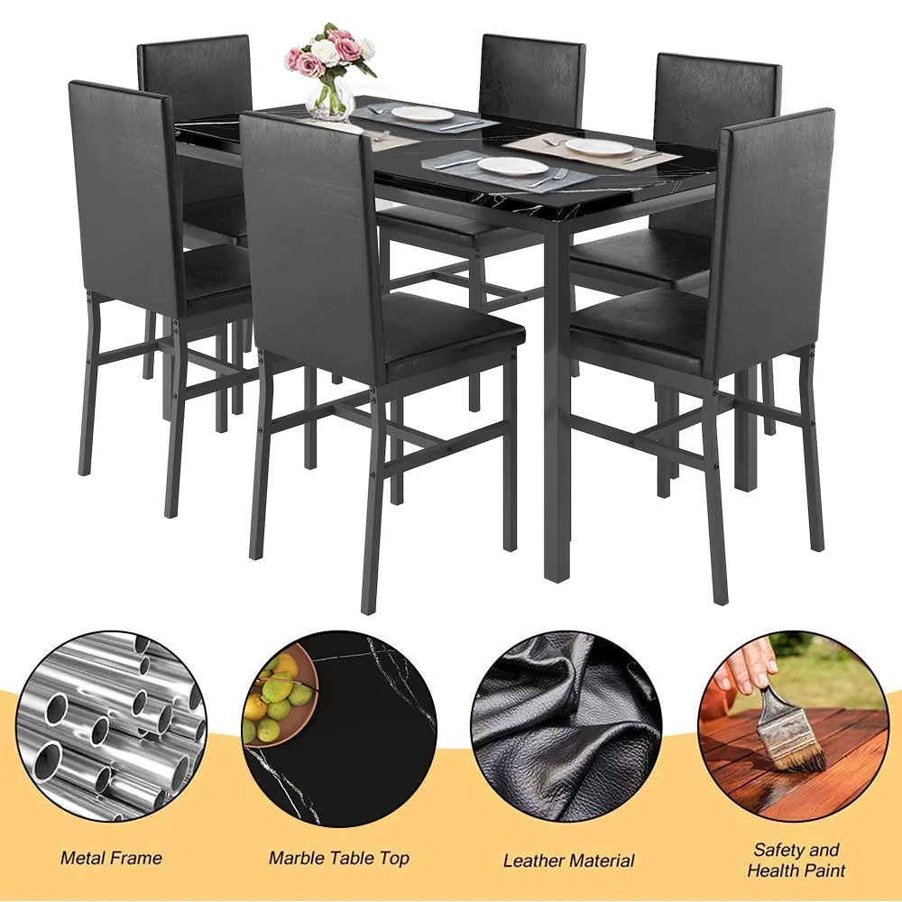 7 Piece Faux Marble Dining Table & Chair Set S800