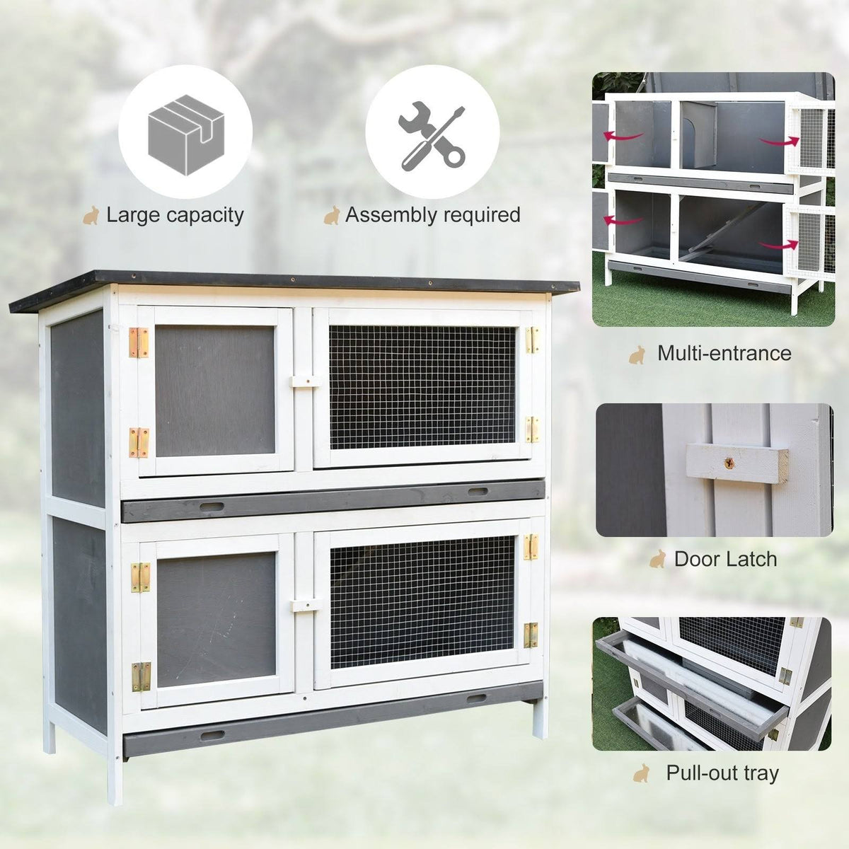 Solid Wood Rabbit Hutch with 2 Main Rooms G3613