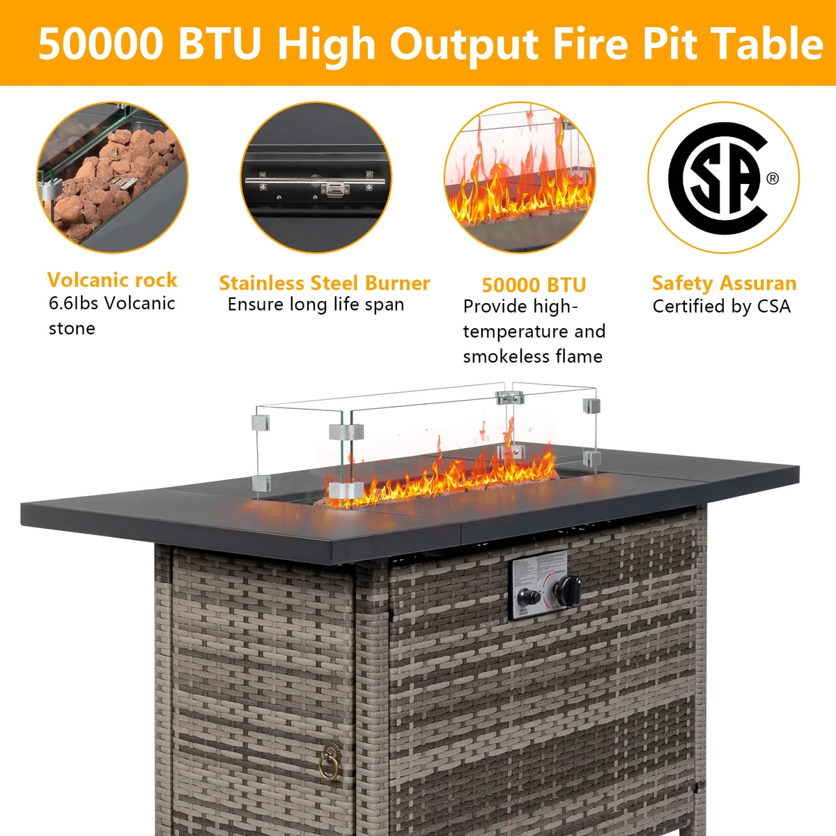 43.3 inch 50,000 BTU Propane Gas Fire Pit Table E580676
