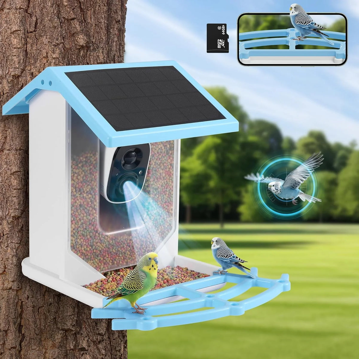 Smart Bird Feeder with Camera, Solar Powered, 64G TF Card F6665