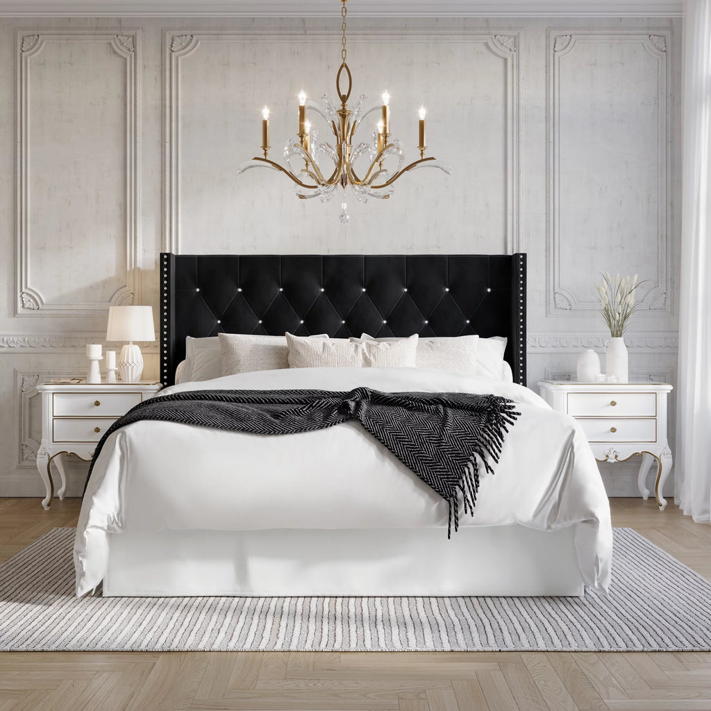 Button Tufted Wingback Velvet Upholstered Queen Bed O526472