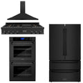 48 In. 4-Piece Appliance Package with Rangetop, Range Hood, Refrigerator, and Double Wall Oven in Black Stainless Steel V577