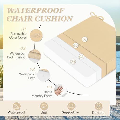 Waterproof Outdoor Chair Cushions Set of 2, Square 19 x 19 with Ties and Removable Covers W68138