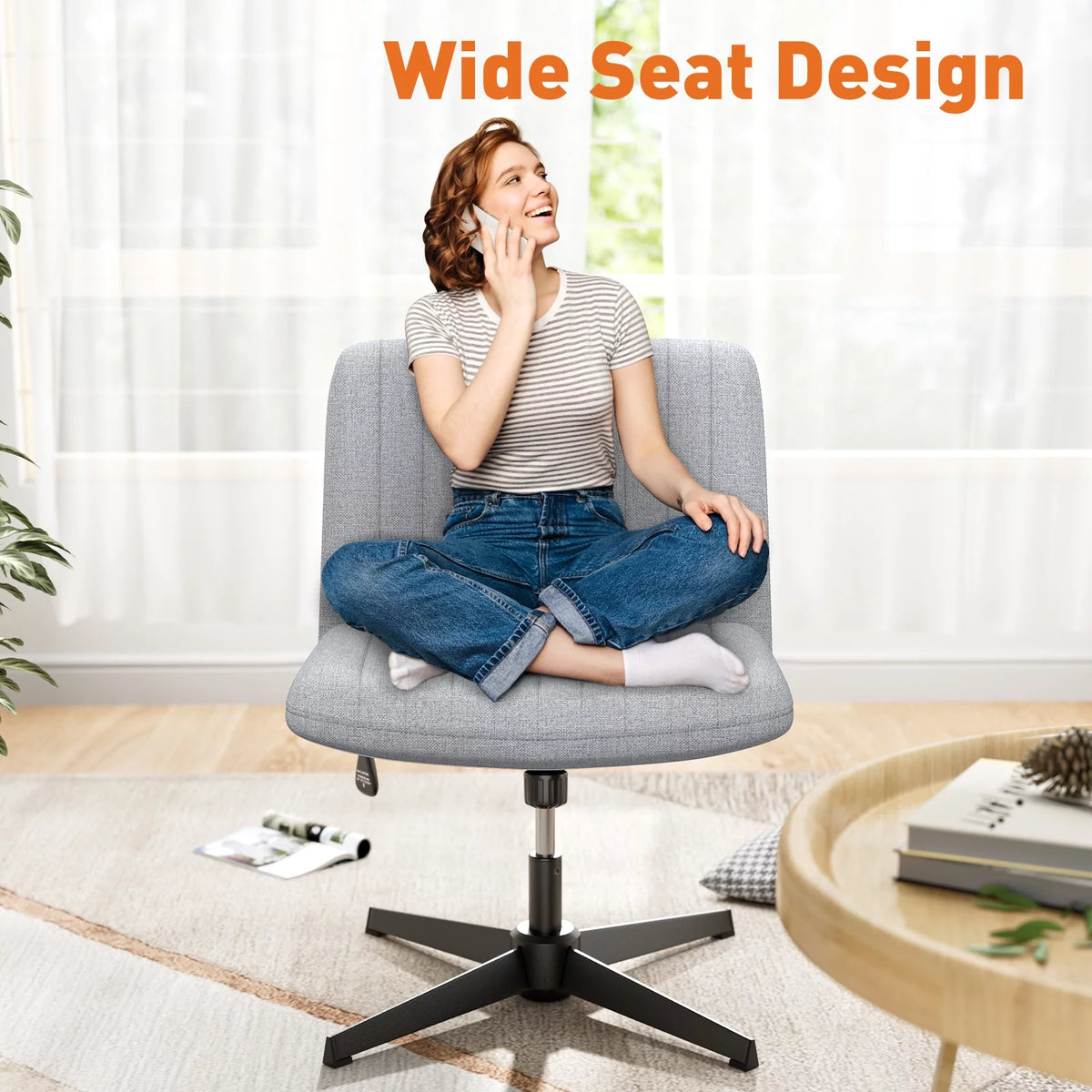 Cross Legged Armless Swivel Adjustable Fabric Office Chair P27574