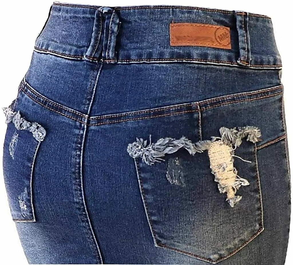 Plus Size Midi Ripped Denim Jean Skirt O248432