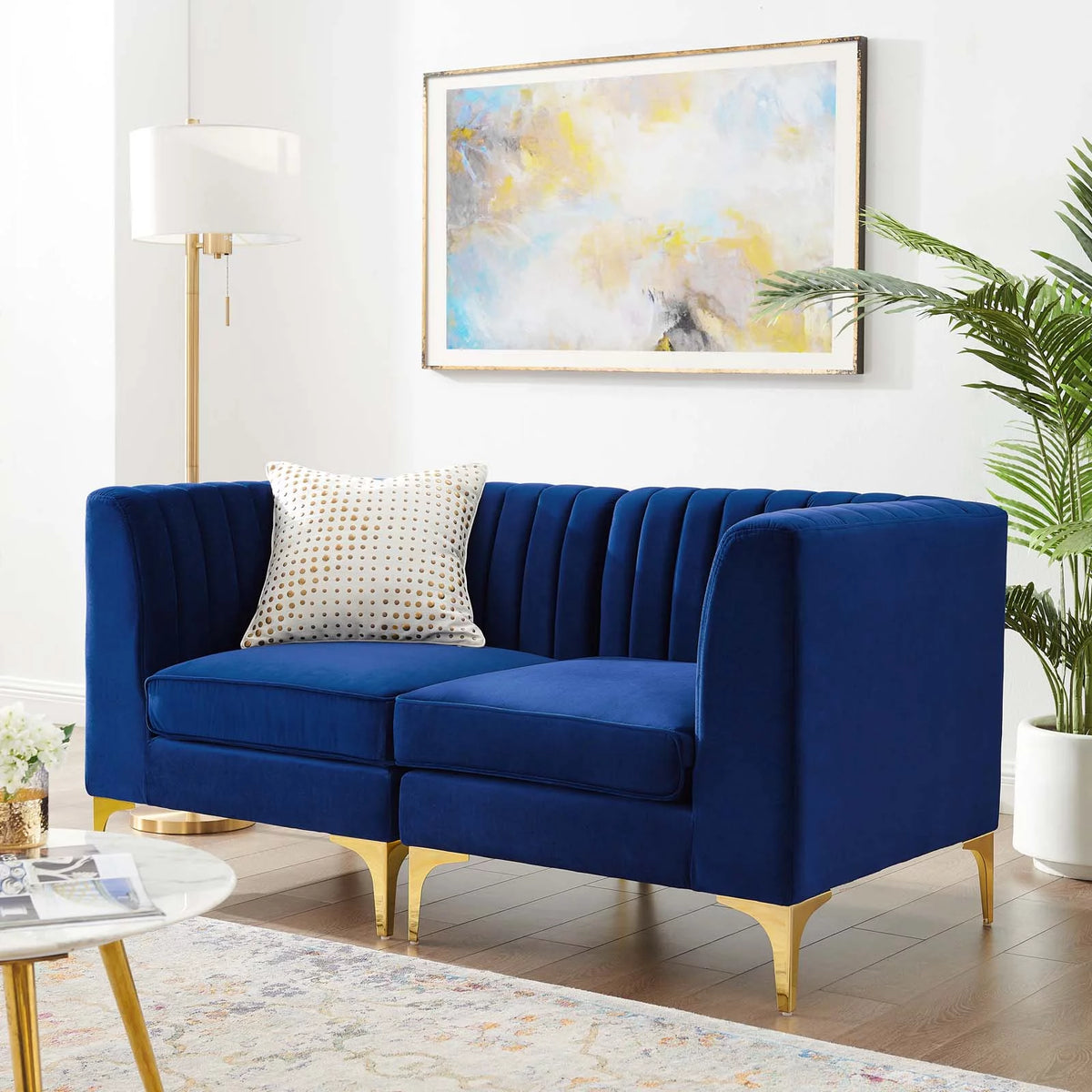 Blue Navy Velvet Tufted Loveseat Sofa F49732