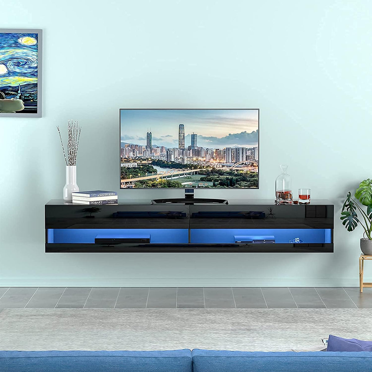 Wall Mounted LED Floating TV Stand with Cabinet and Cable Management for 80 Inch TV B495407