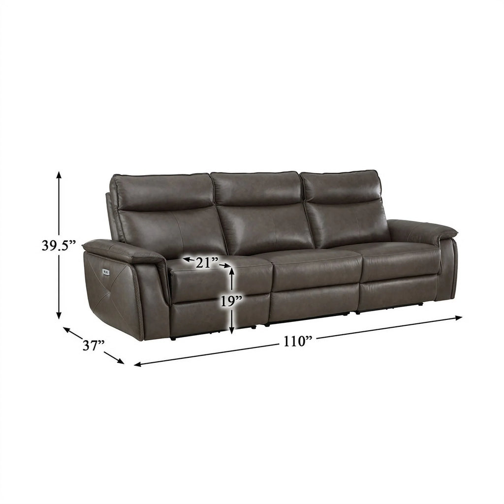 Brown Leather Double Reclining Sofa with Headrests C163