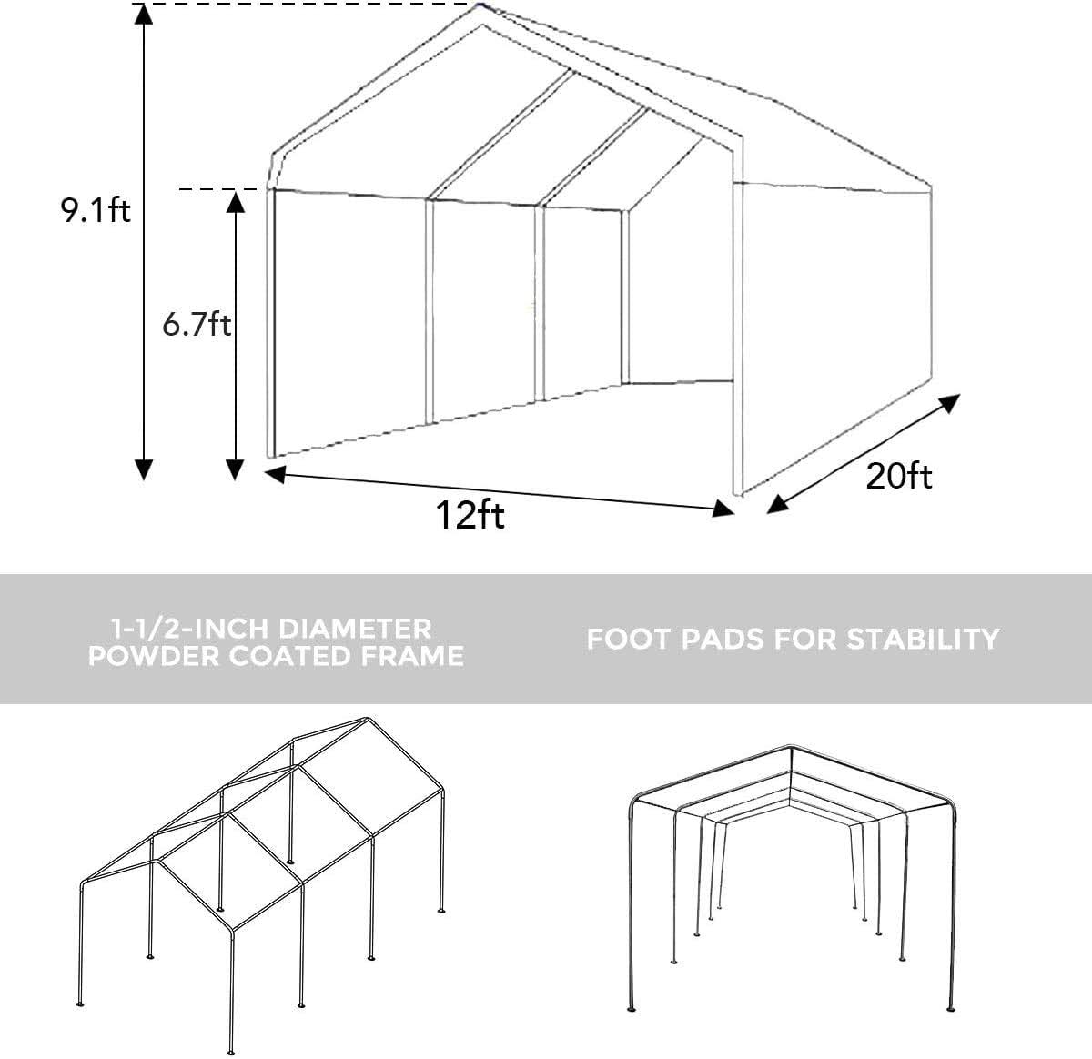 Extra Large Heavy Duty Carport with Removable Sidewalls M360