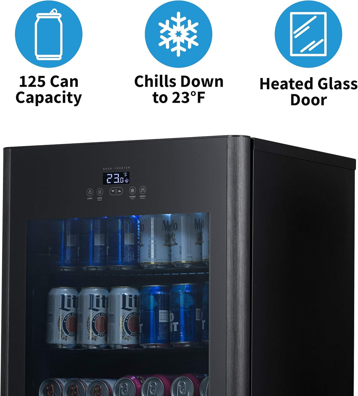 125 Can Capacity Black Freestanding Beer Refrigerator and Cooler with Glass Door B3646