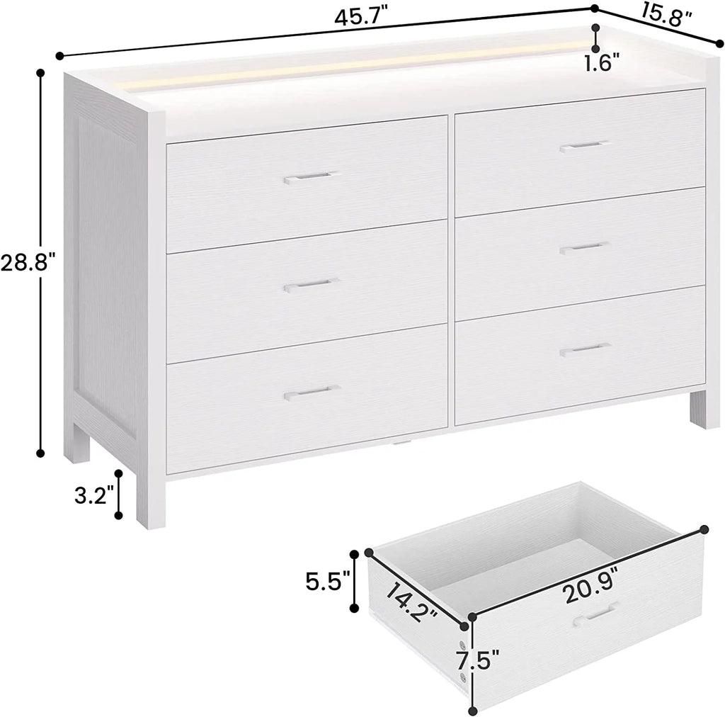 White 6 Drawer Wooden Dresser O610