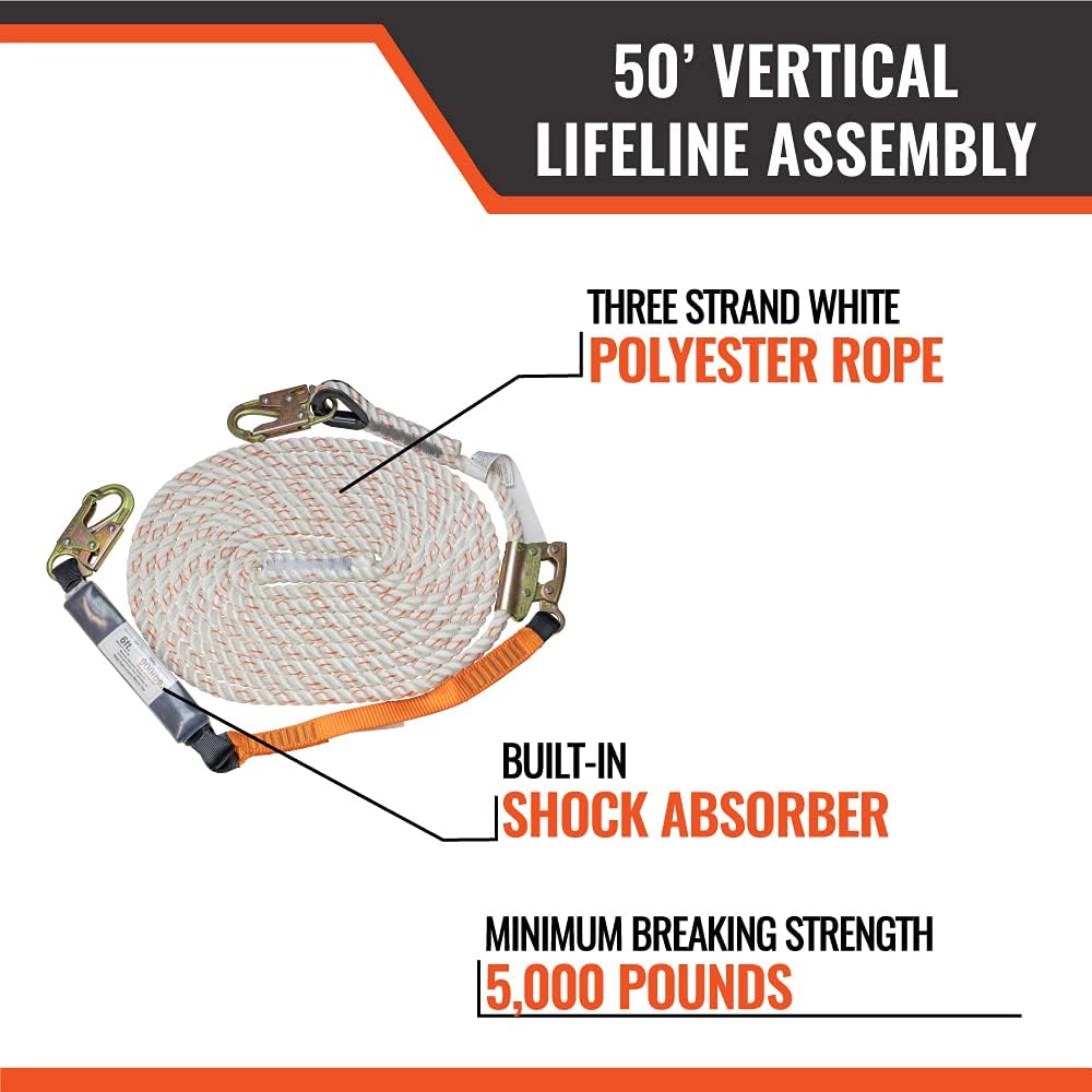 25’ Vertical Lifeline Assembly with Shock Absorber and Extension Lanyard X86912