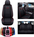 Faux Leather Car Seat Covers Full Set Black Red E7784