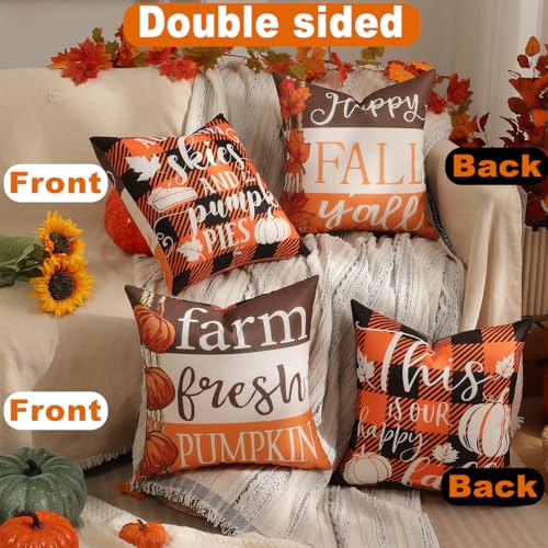 Double Sided Plaid Throw Pillow Covers 18x18 Inches Set of 4 C426486