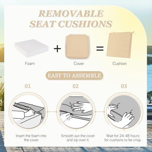 Waterproof Outdoor Chair Cushions Set of 2, Square 19 x 19 with Ties and Removable Covers W68138