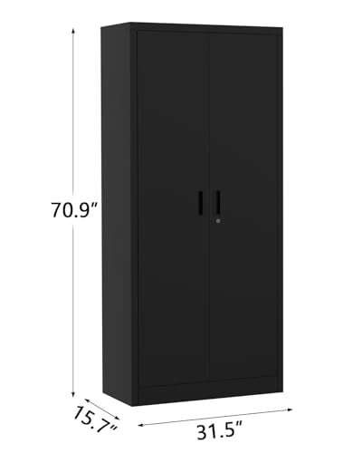 Black Metal Storage Cabinet with Doors and 4 Shelves K74289