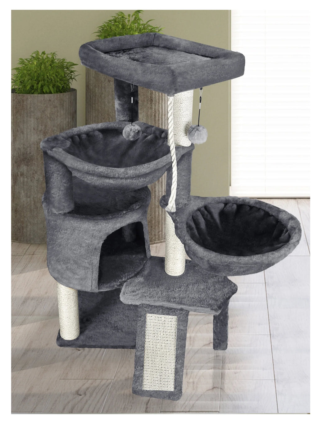 Grey Cat Tree with Scratching Posts and Hammocks O4883
