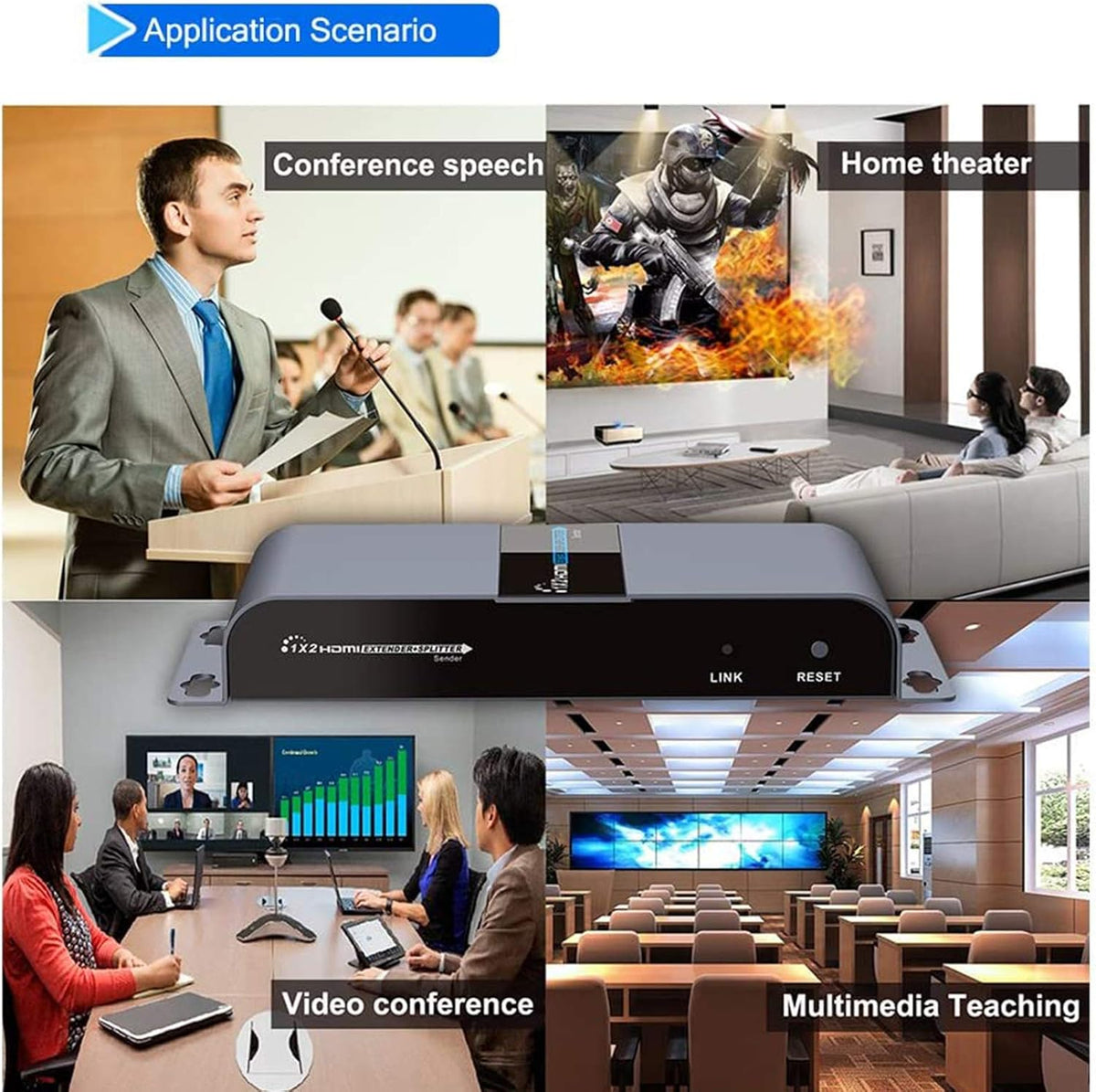 HDMI Extender 1080P 1x2 Splitter Over CAT6 Cable 40m with IR Remote Control S449797