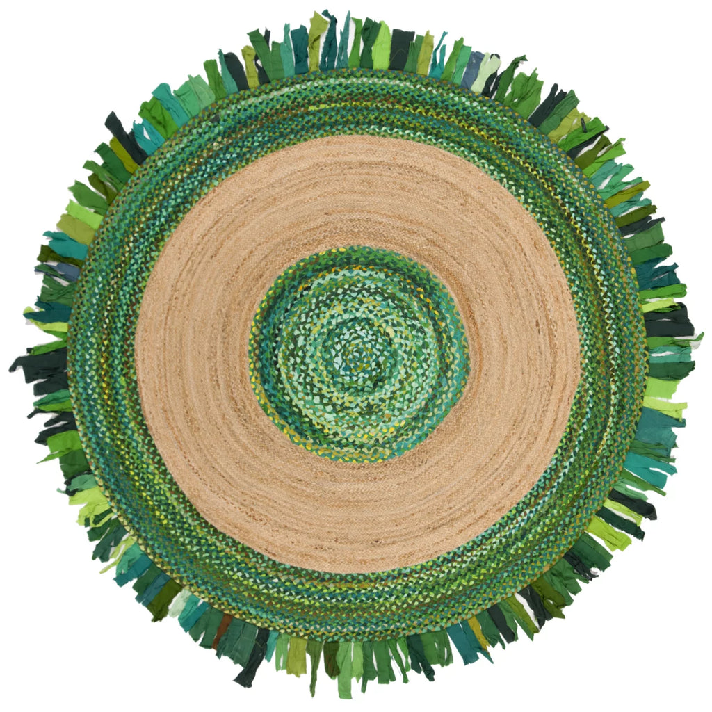 Green Natural 5' x 5' Round Braided Area Rug U357069