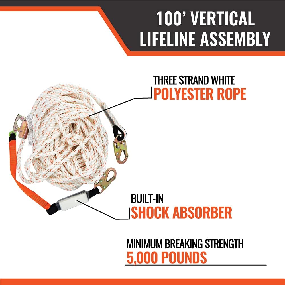 25’ Vertical Lifeline Assembly with Shock Absorber and Extension Lanyard X86912