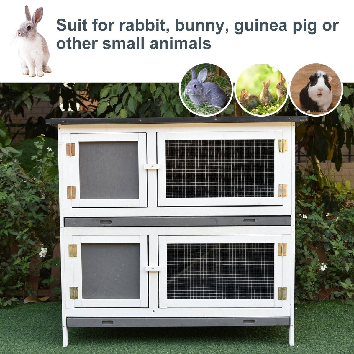 Solid Wood Rabbit Hutch with 2 Main Rooms G3613