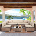 7 Pieces PE Rattan Patio Furniture Set with Table and Cushions W32096