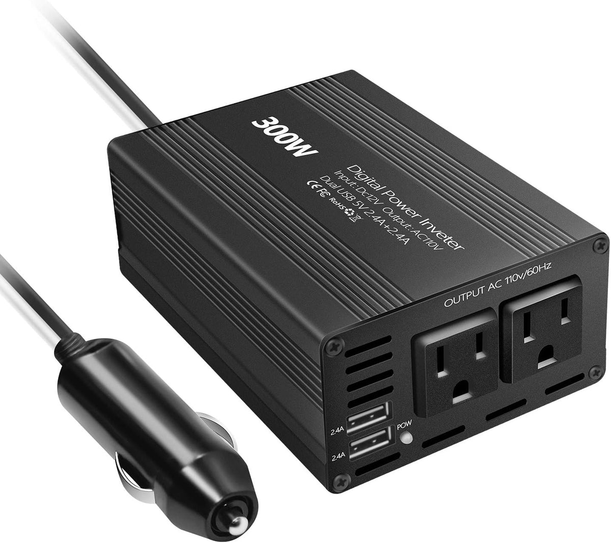 300W Power Inverter DC 12V to 110V AC Converter with Dual USB Car Charger Pack of 2 M196508