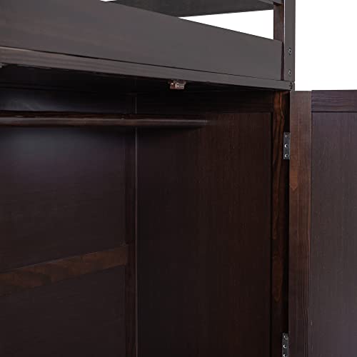 Full Size White Wood Loft Bed with Desk Wardrobe Storage Drawers C3840