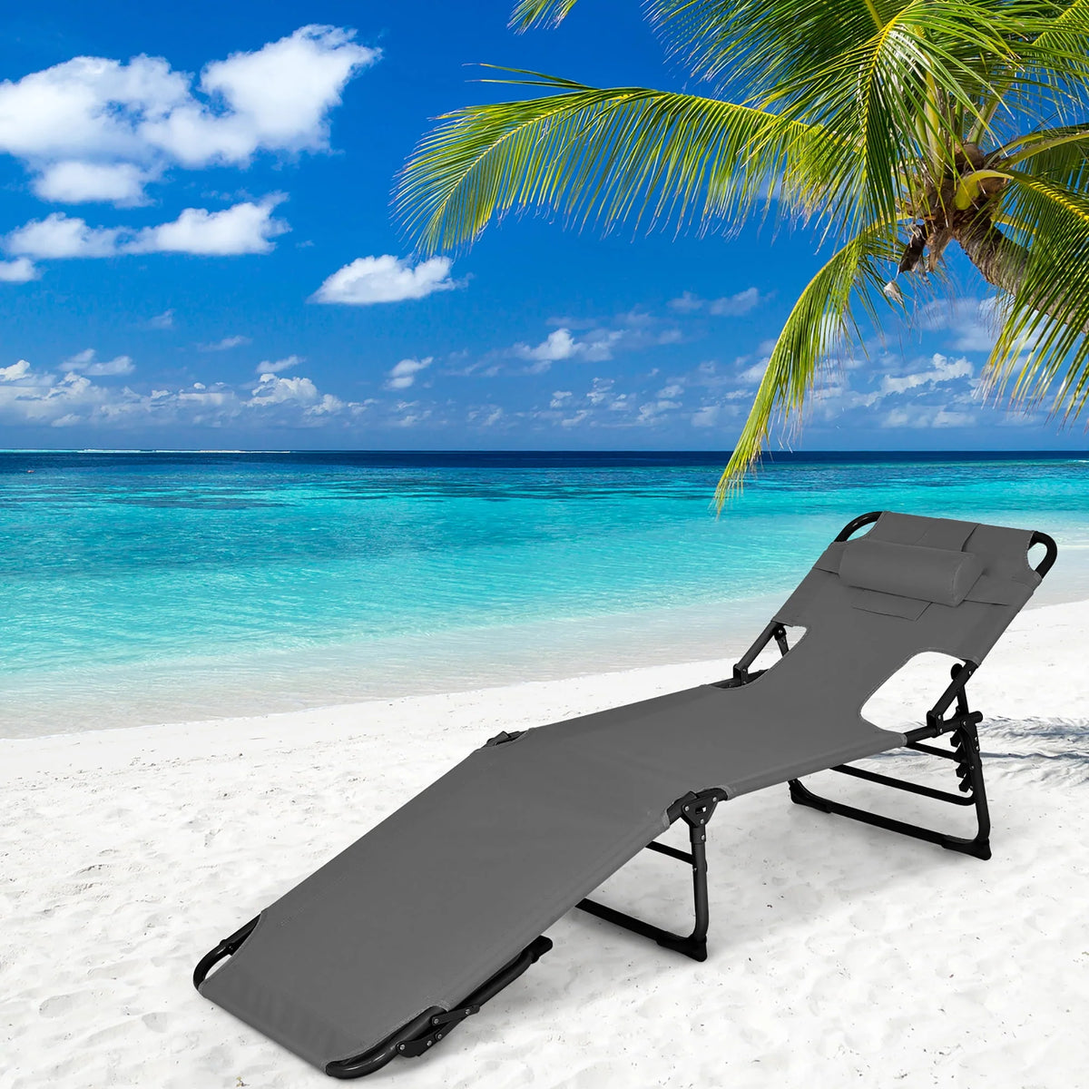 Pink Folding Chaise Lounge with Pillow F914348