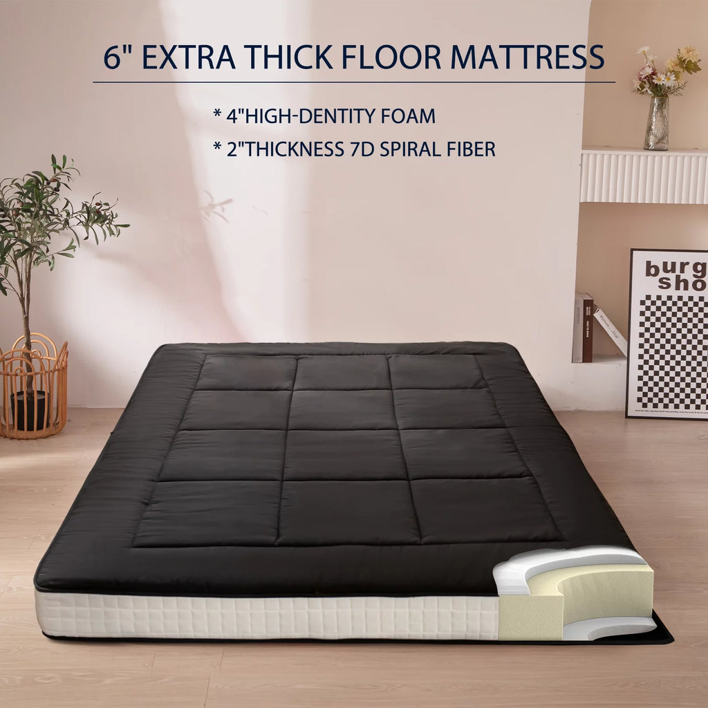 6" Extra Thick Foldable Floor Mattress, Black, Twin G24539