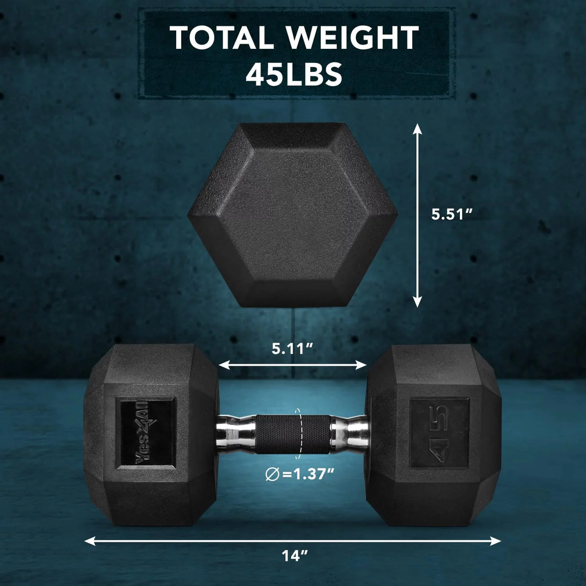 50 lbs Hex Rubber Grip Dumbbell A5641