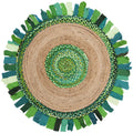 Green Natural 5' x 5' Round Braided Area Rug U357069