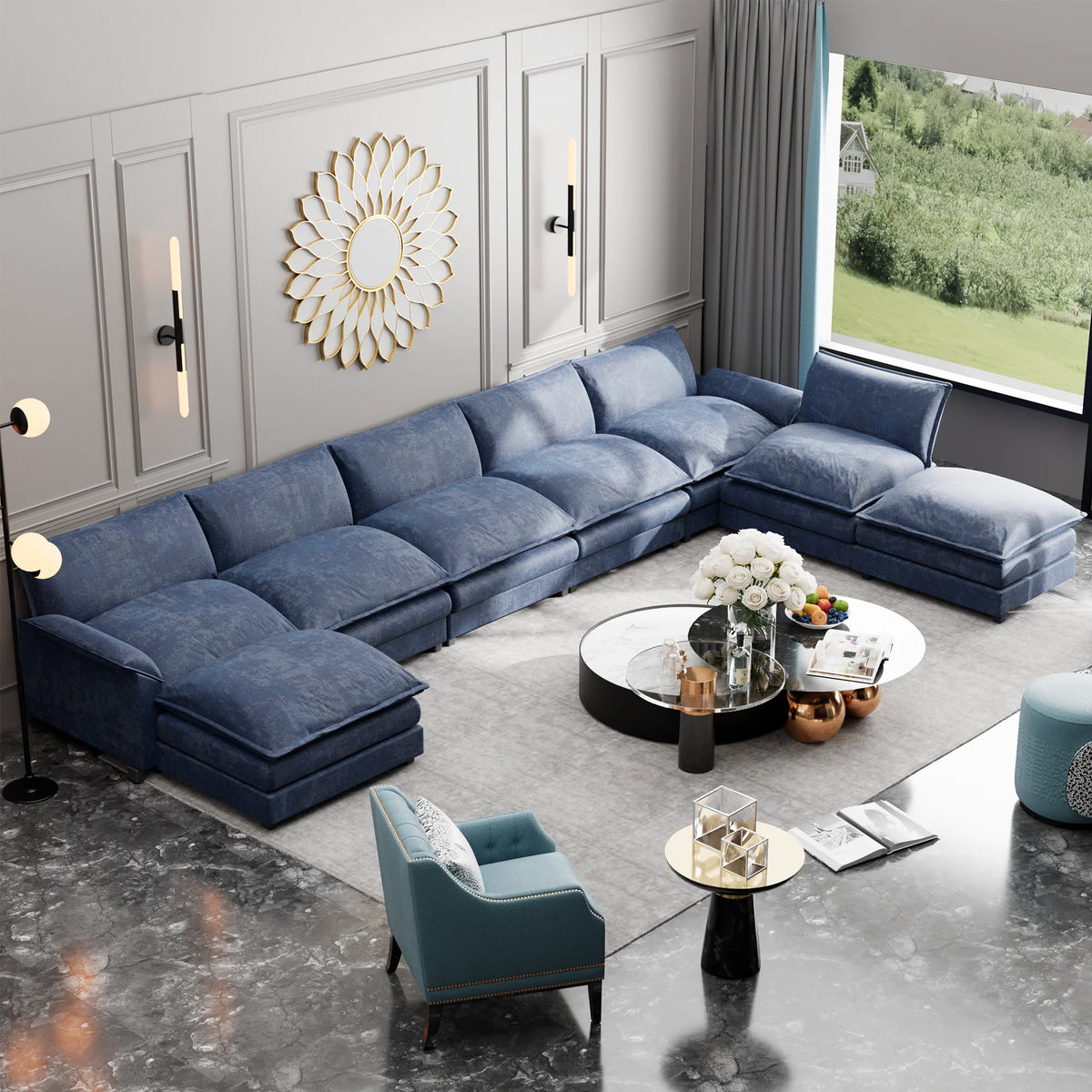 Oversized Modular Sectional Sofa with Ottomans O618
