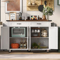 White Kitchen Island with Power Outlet, Drop Leaf and Spice Rack J506