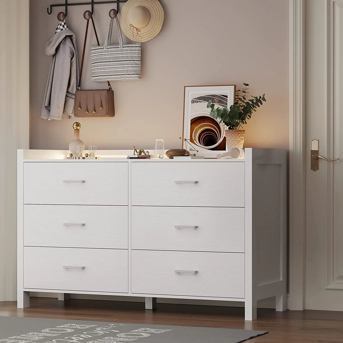 White 6 Drawer Wooden Dresser O610