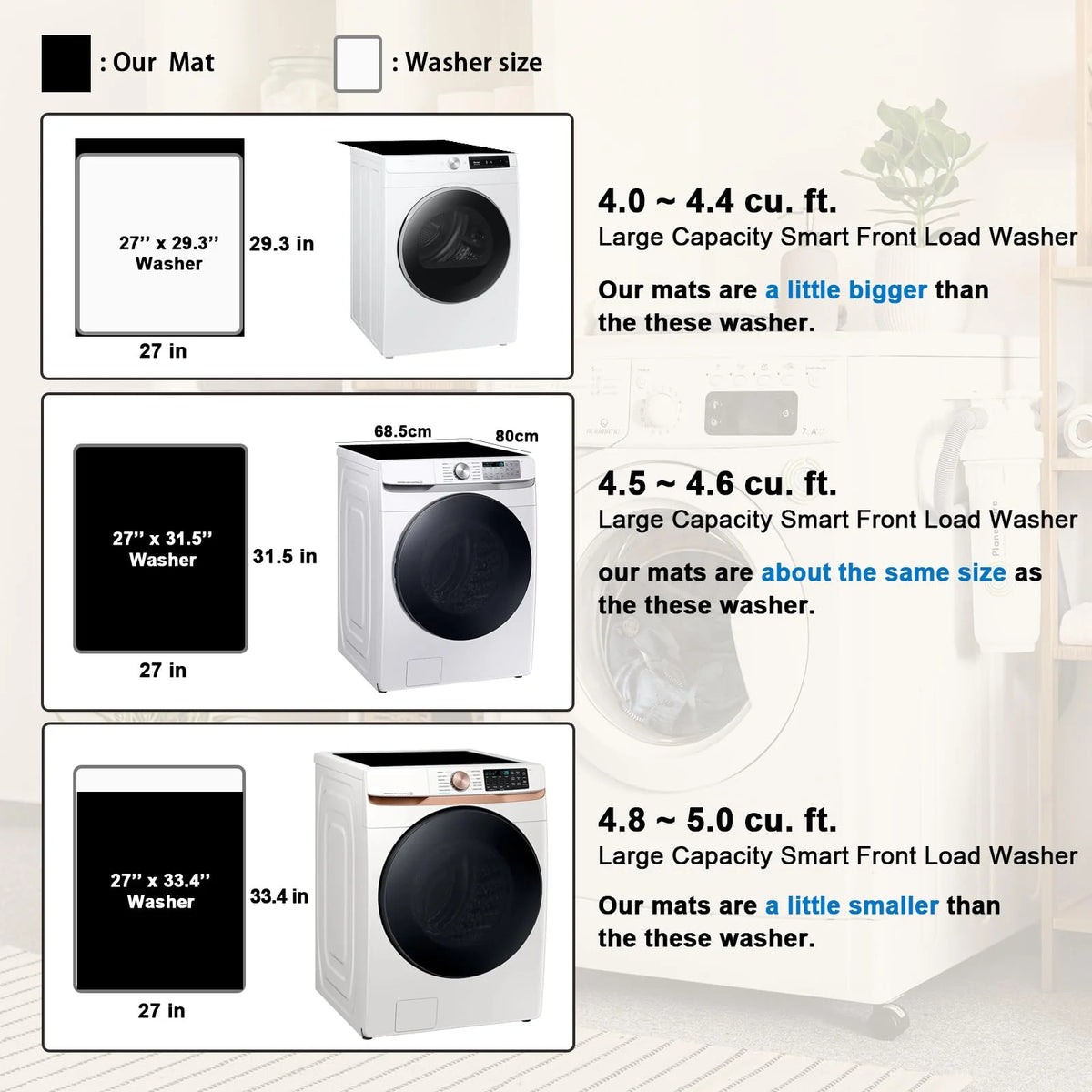 Black 27" x 31.5" Washer or Dryer Top Mat Cover I550