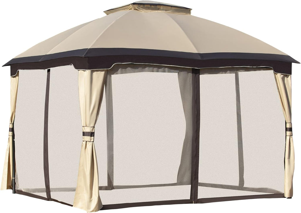 10' x 12' Grey Outdoor Gazebo with Mesh Sidewalls S1081