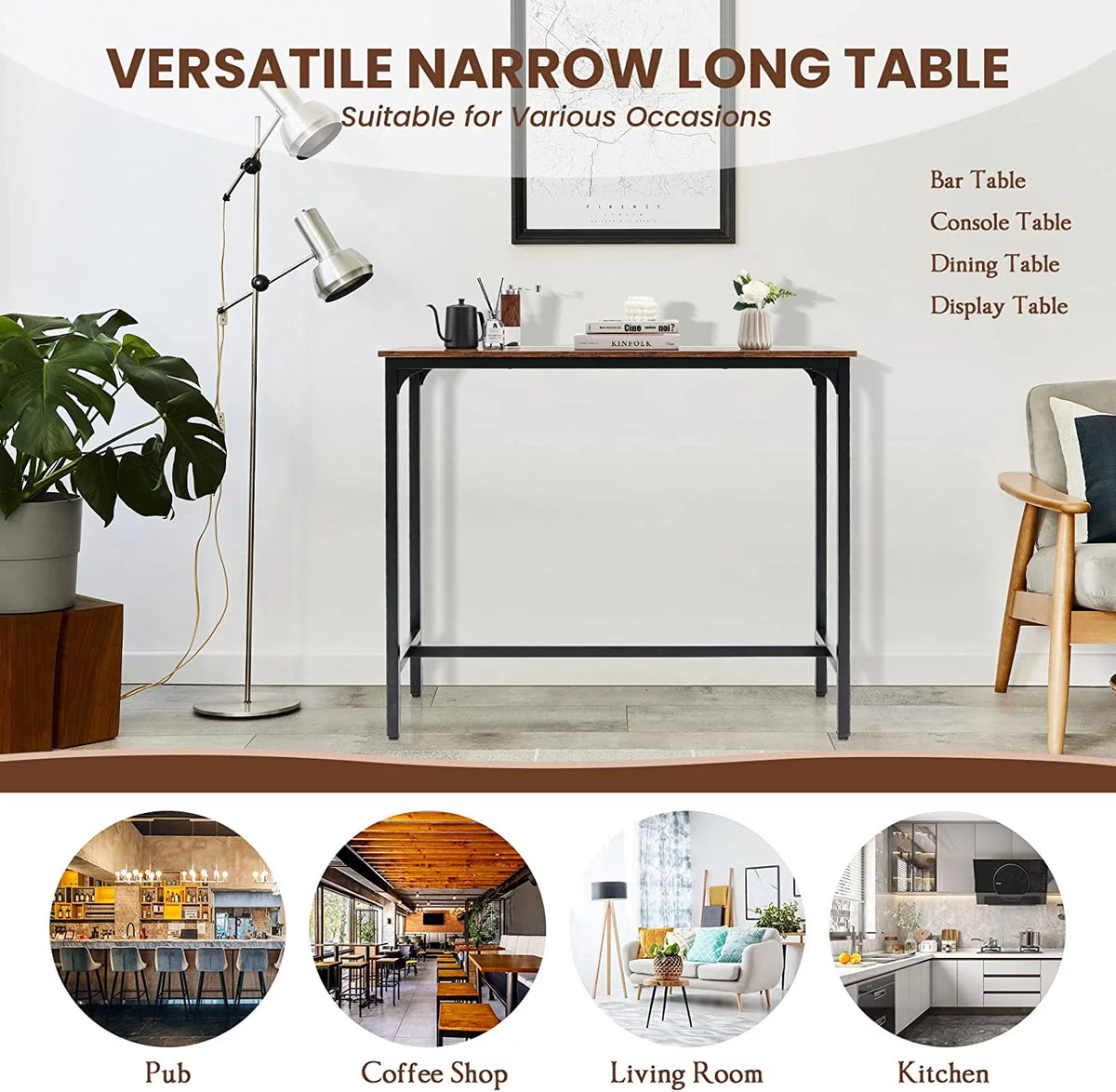 48" Narrow Rectangular Console Table with Steel Frame L772