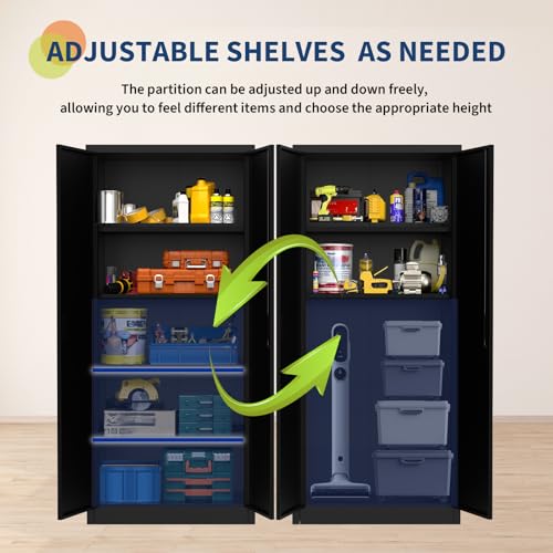 Black Metal Storage Cabinet with Doors and 4 Shelves K74289