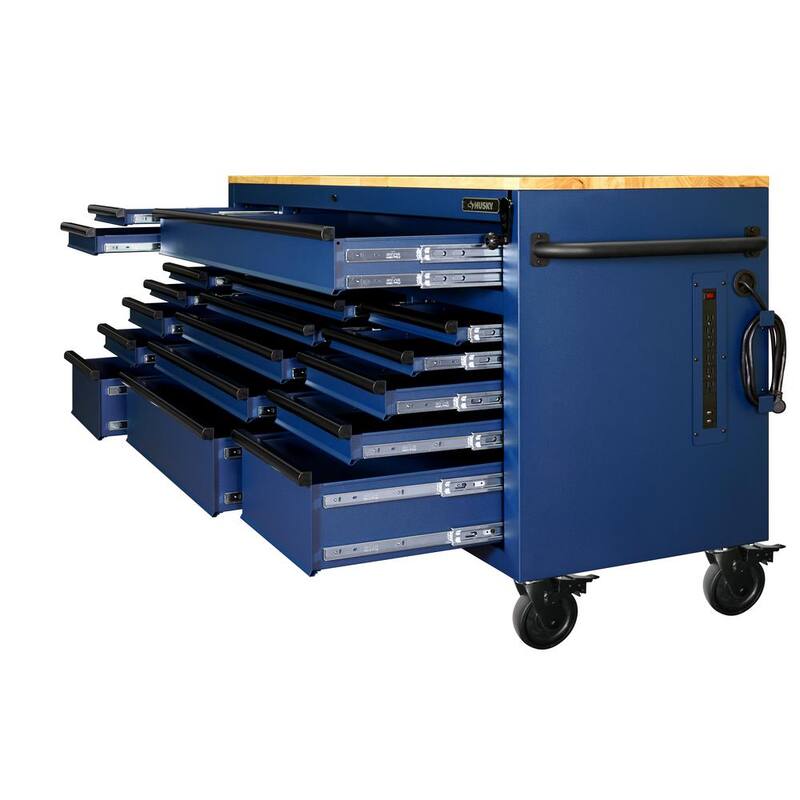 72 in. Heavy Duty Matte Blue Mobile Workbench Cabinet with Solid Wood Top R936