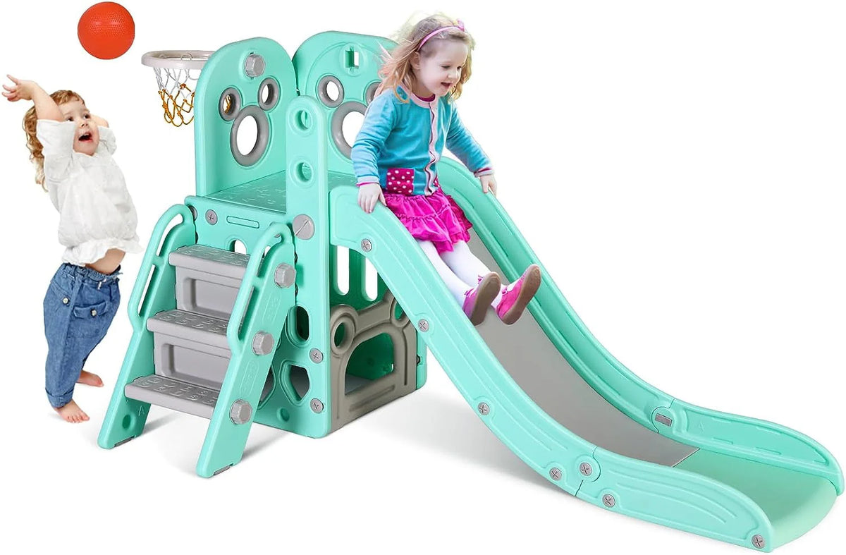 4 in 1 Toddler Slide and Climber Playset with Basketball Hoop B992