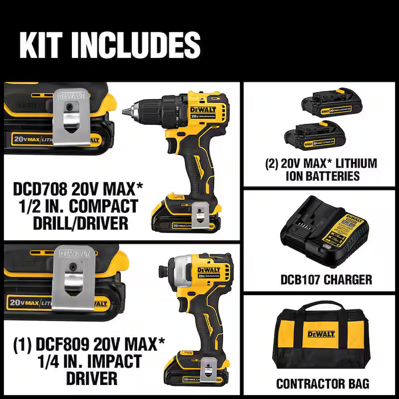 Cordless Brushless Compact Drill Impact 2 Tool Combo Kit I86864