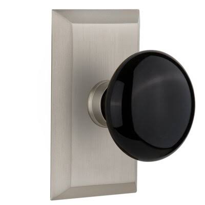 Black Porcelain Double Dummy Door Knob with Satin Nickel Plate W547666