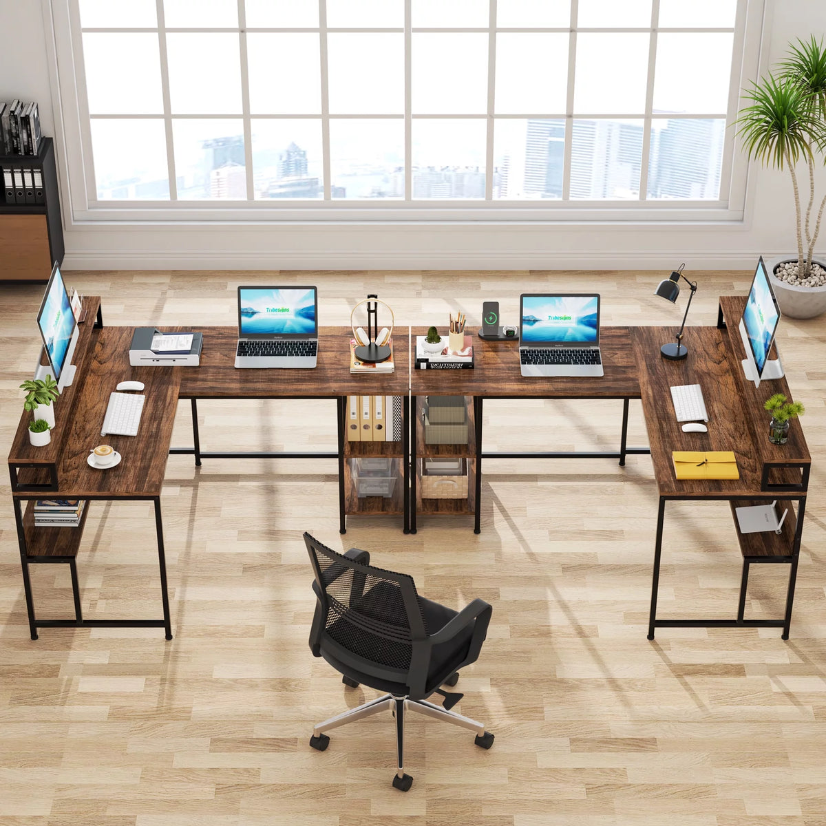 59 Inch Reversible L Shaped Corner Computer Desk with Storage Shelves L700120