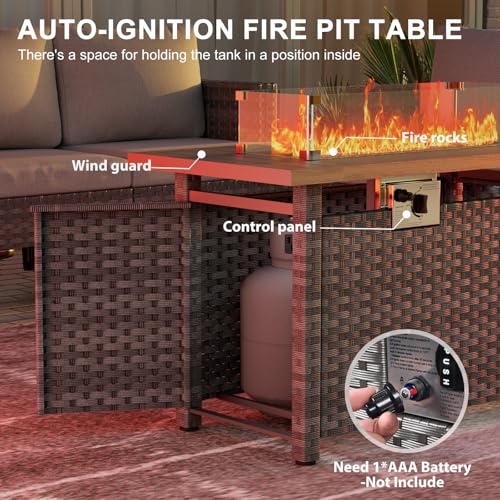 Propane Gas Fire Pit Table with Wind Guard, Auto-Ignition, 60,000 BTU, Gray D601