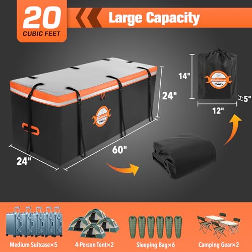 Waterproof 20 Cubic Feet Hitch Cargo Carrier Bag with 8 Straps Y653